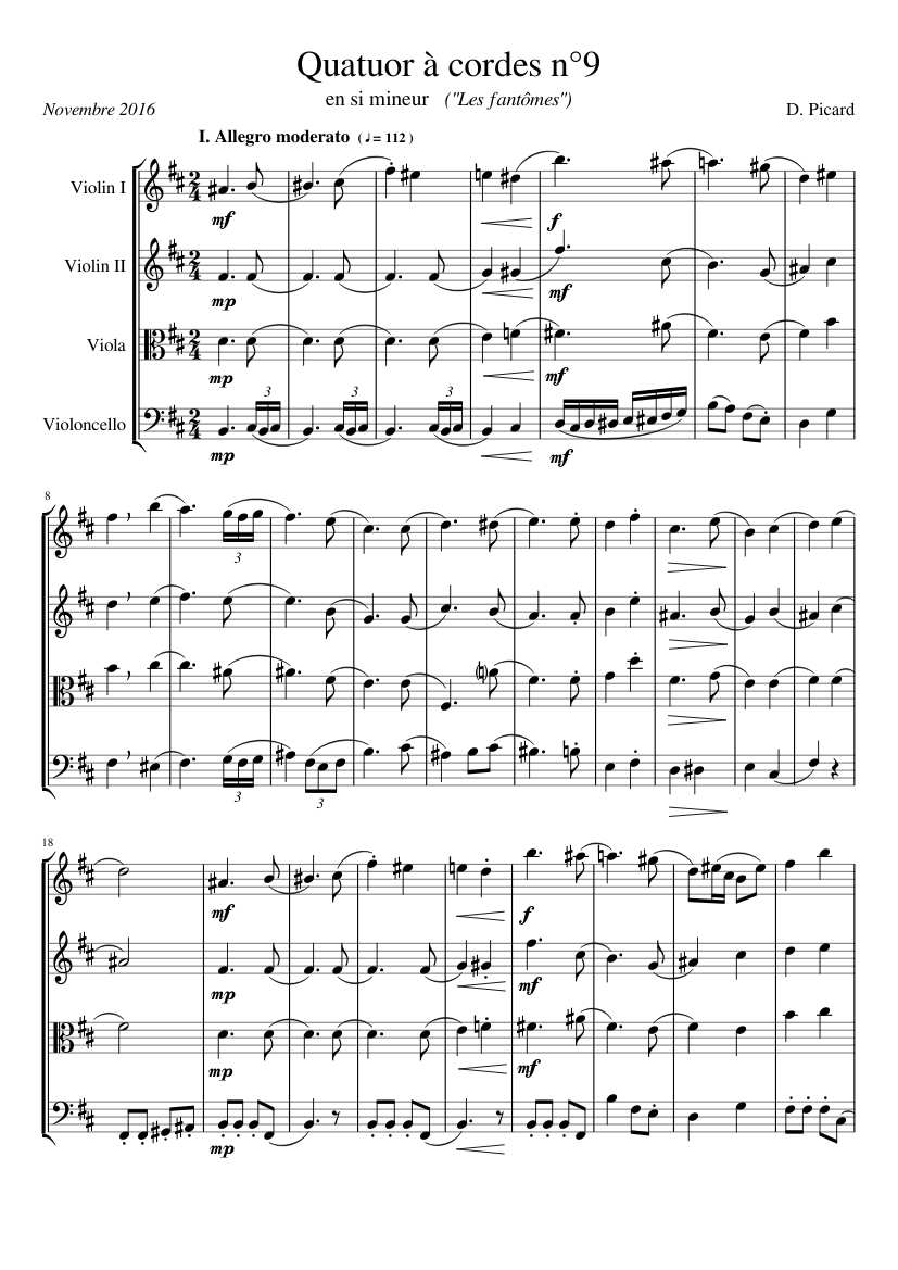 String quartet n9 in B minor by Dominique Picard - 1st mv