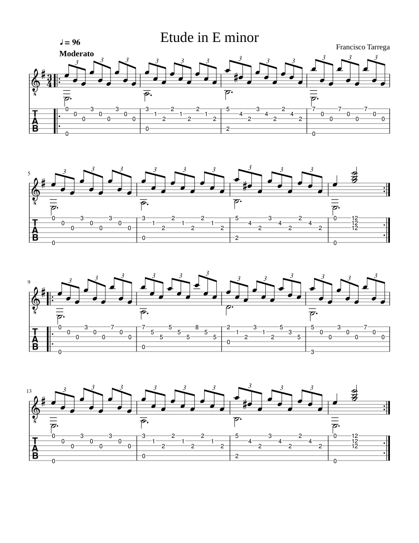Etude in E minor - Francisco Tárrega Sheet music for Guitar (Solo) |  Musescore.com