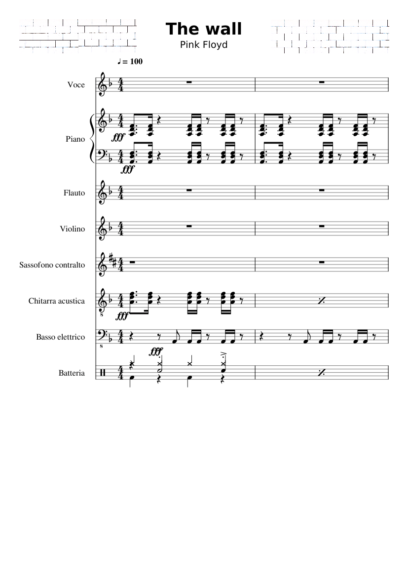 Pink Floyd - Another brick in the wall Sheet music for Piano, Vocals,  Flute, Saxophone alto & more instruments (Mixed Ensemble) | Musescore.com
