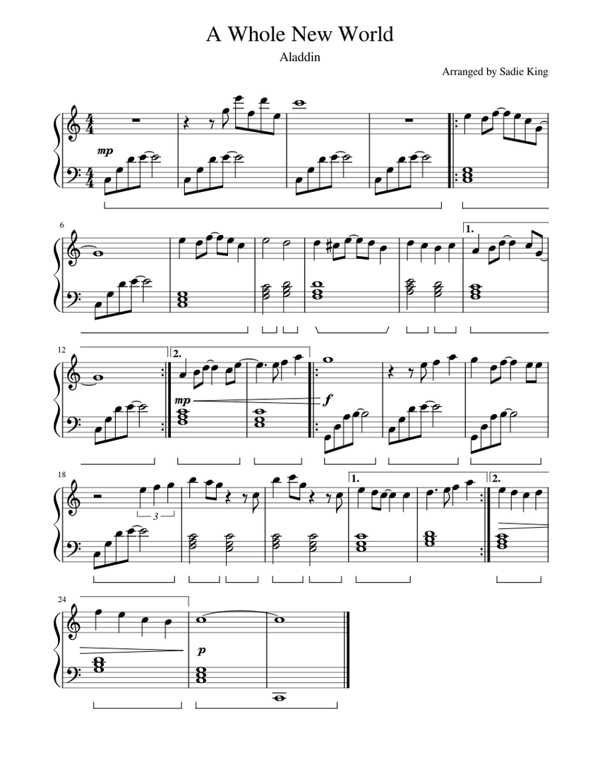A Whole New World - Aladdin - Easy Piano Sheet music for Piano (Solo) |  Musescore.com