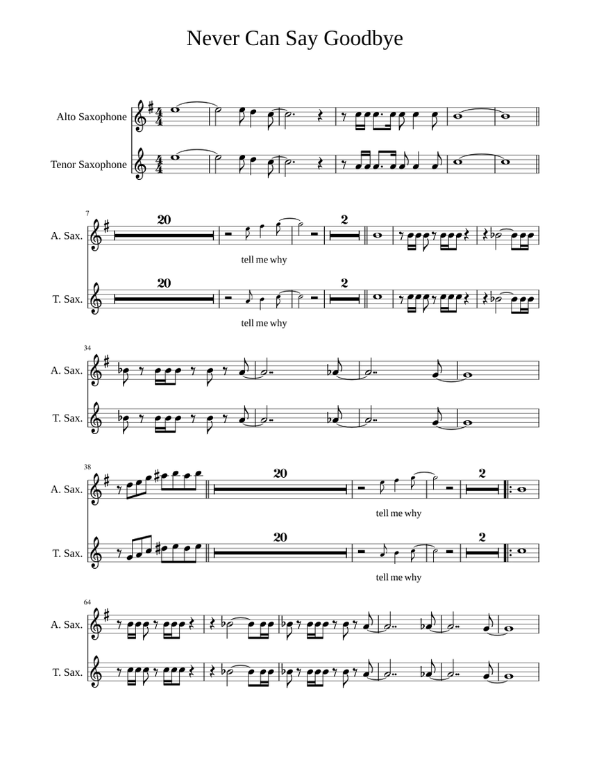 Never Can Say Goodbye Sheet music for Saxophone alto, Saxophone tenor ...