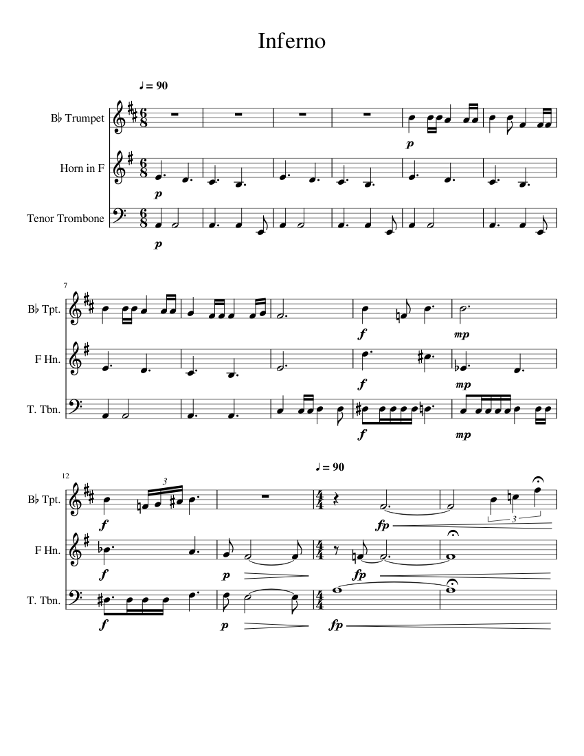 Dante's Inferno Arrangement (WIP 3/28/16) Sheet music for Euphonium,  Trumpet in b-flat, French horn (Brass Ensemble)