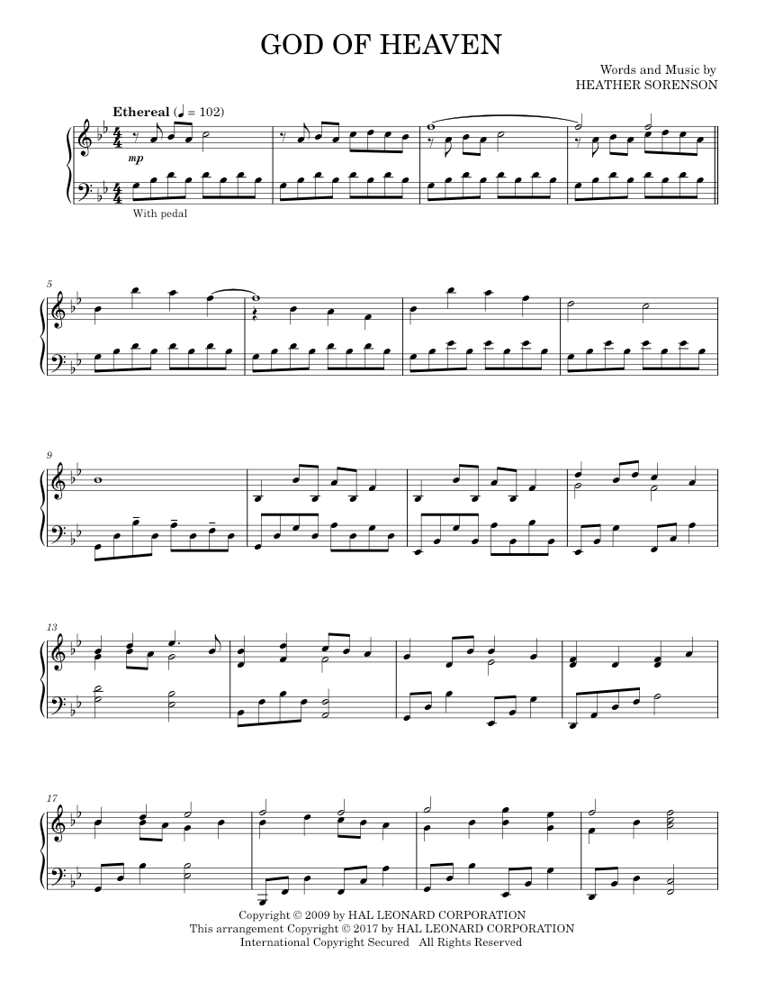 Play Official version of God of heaven Sheet Music by Heather Sorenson for Piano | MuseScore.com