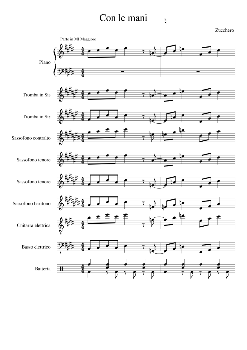 Con le mani-Batteria Sheet music for Piano, Saxophone alto, Saxophone  tenor, Saxophone baritone & more instruments (Mixed Ensemble) |  Musescore.com