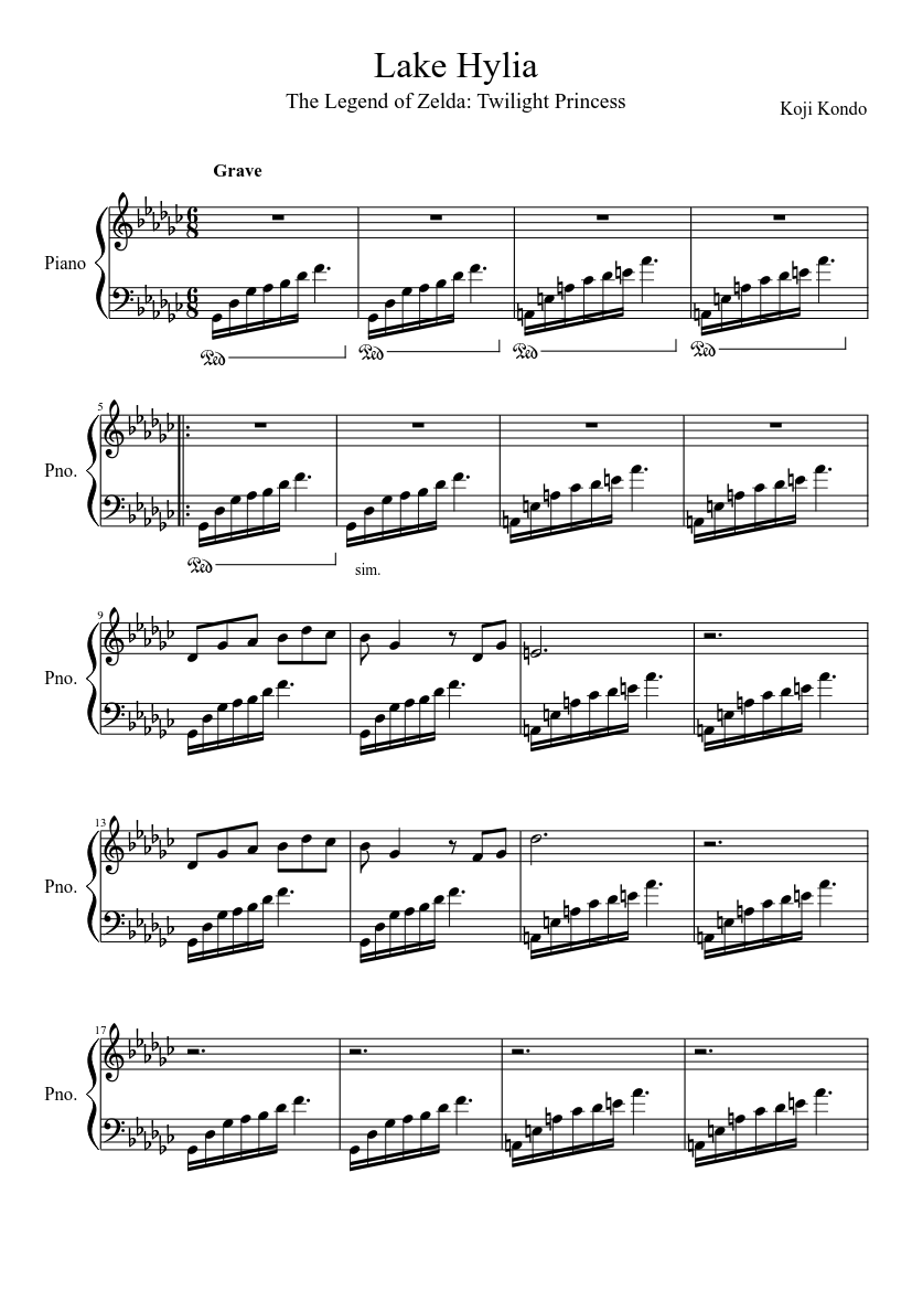 Lake Hylia - Twilight Princess Sheet Music for Piano (Solo