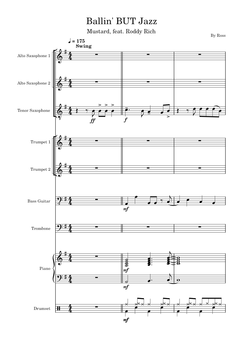 Ballin' – Mustard 's Ballin' BUT Jazz Sheet Music for Piano, Trombone ...
