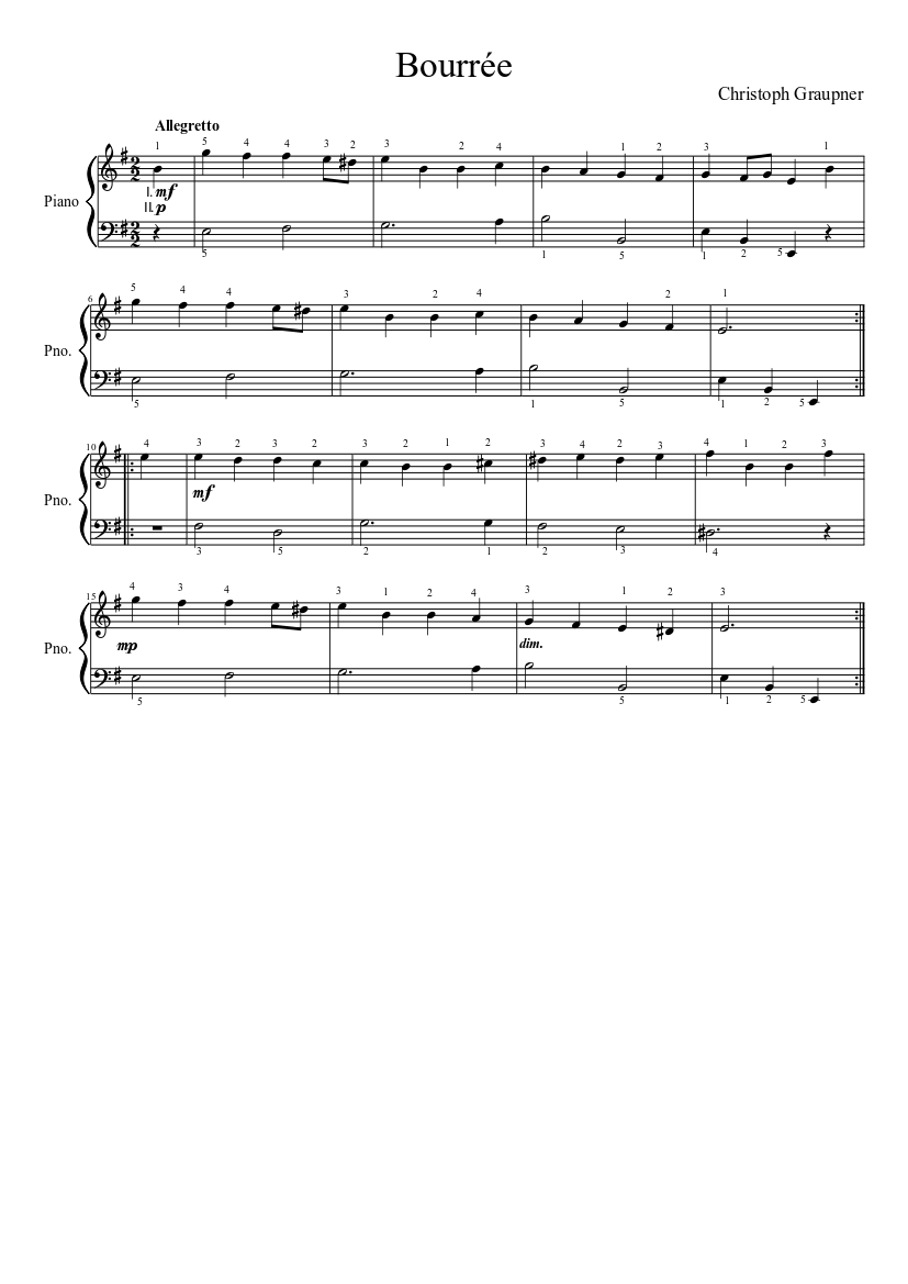 Bourée (easy piano) Sheet music for Piano (Solo) | Musescore.com
