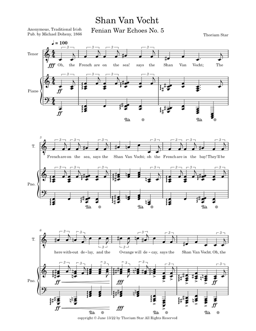 Shan Van Vocht Sheet music for Piano, Tenor (Piano-Voice) | Musescore.com