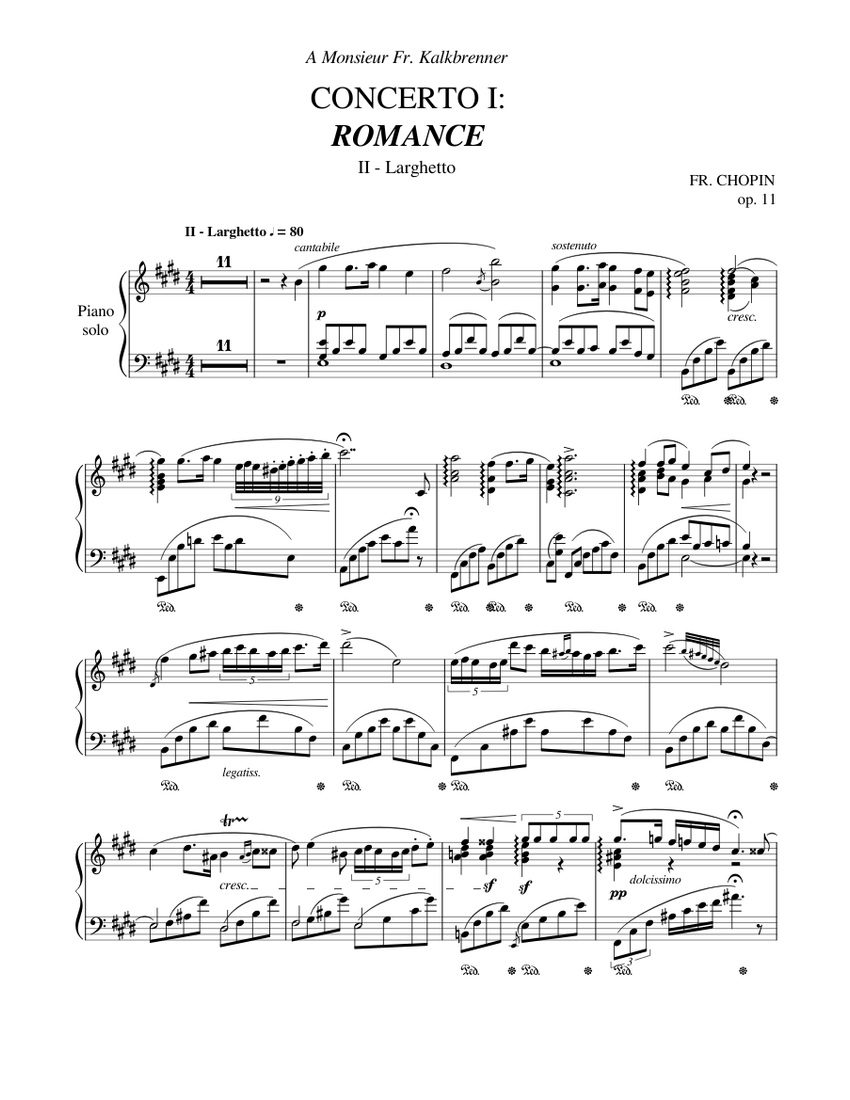 Chopin - Piano Concerto No. 1 In E Minor: II - Larghetto "Romance" (Piano  Solo) Sheet music for Piano (Solo) | Musescore.com