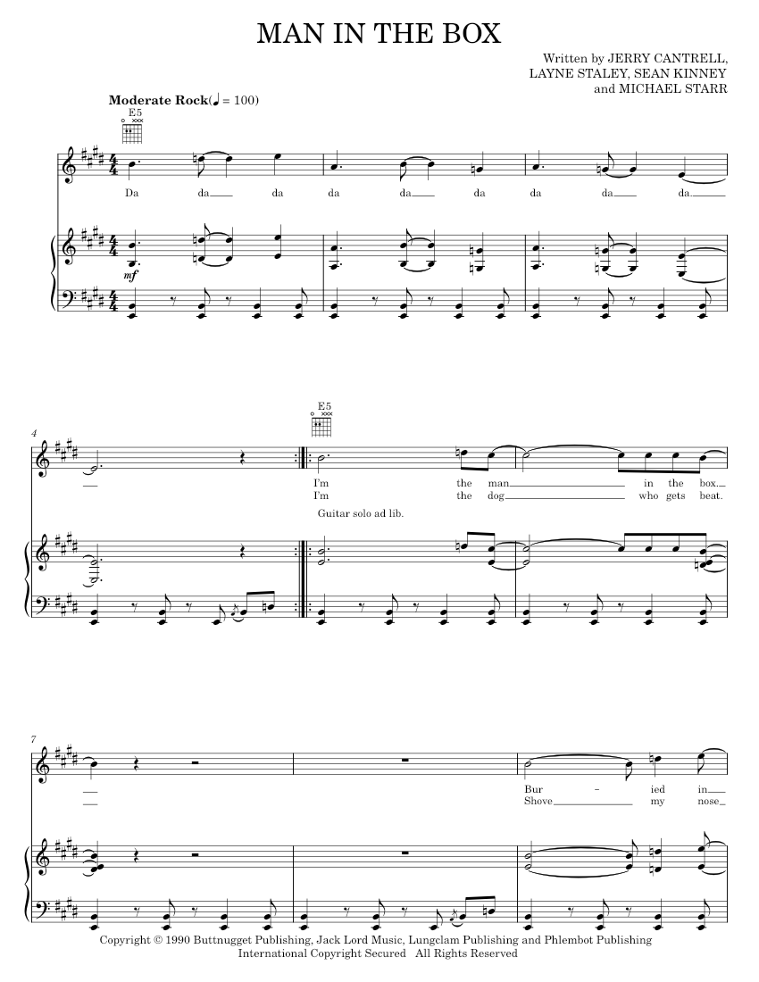 Man In The Box Play Official version of Man in the box Sheet Music by Alice in Chains ...