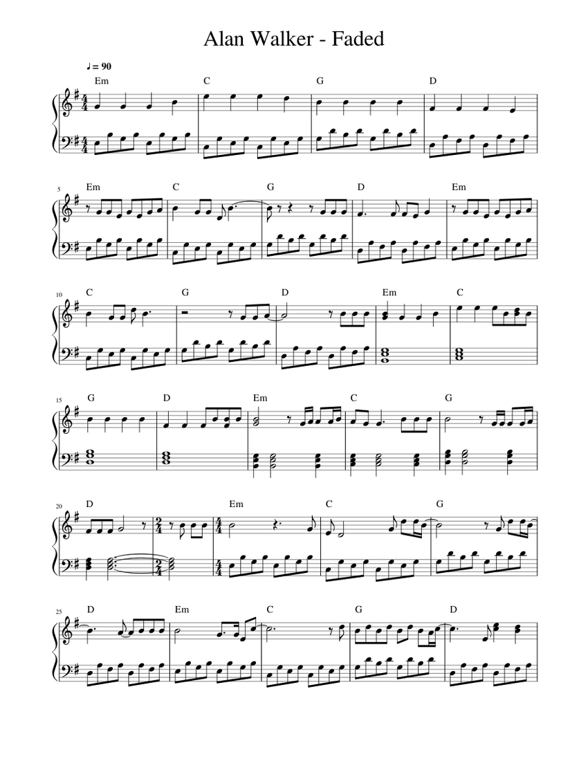 Alan Walker - Faded Sheet music for Piano (Solo) | Musescore.com
