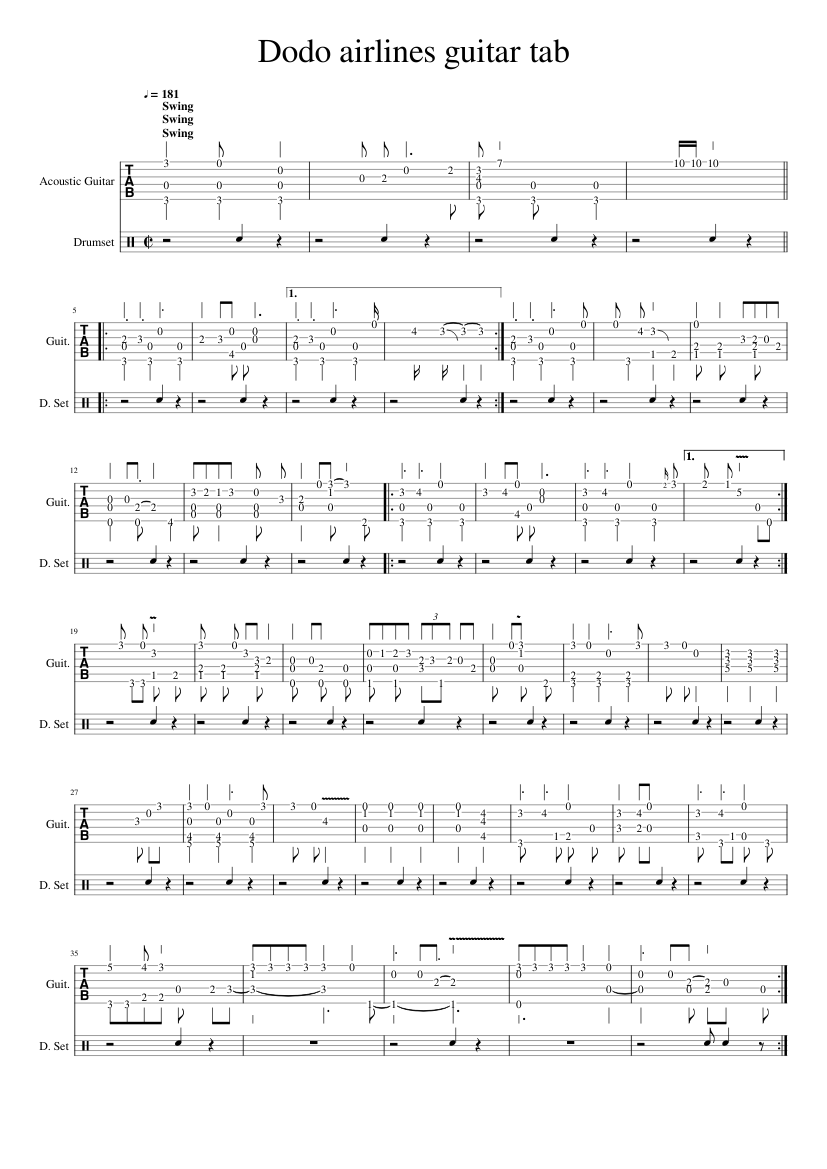 Dodo Airlines theme for guitar Sheet Music and Tab for Guitar, Drum ...