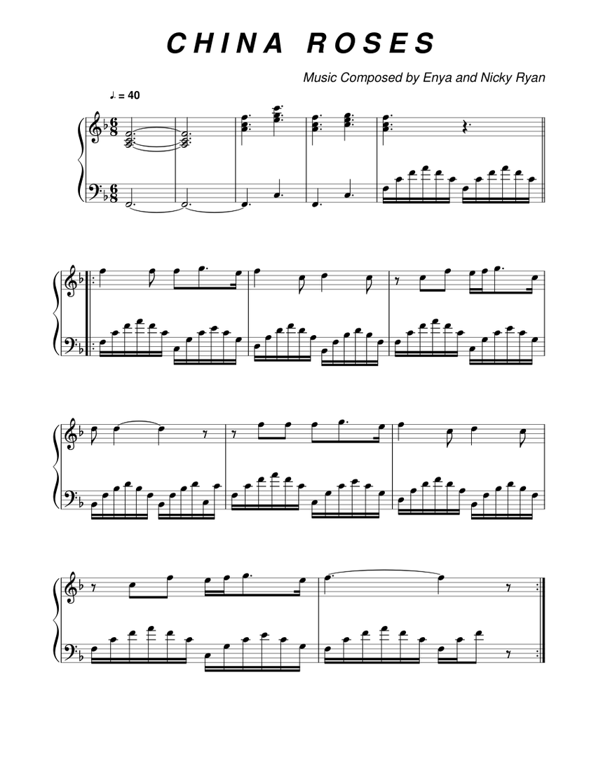 China Roses by Enya for Piano Sheet music for Piano (Solo) | Musescore.com