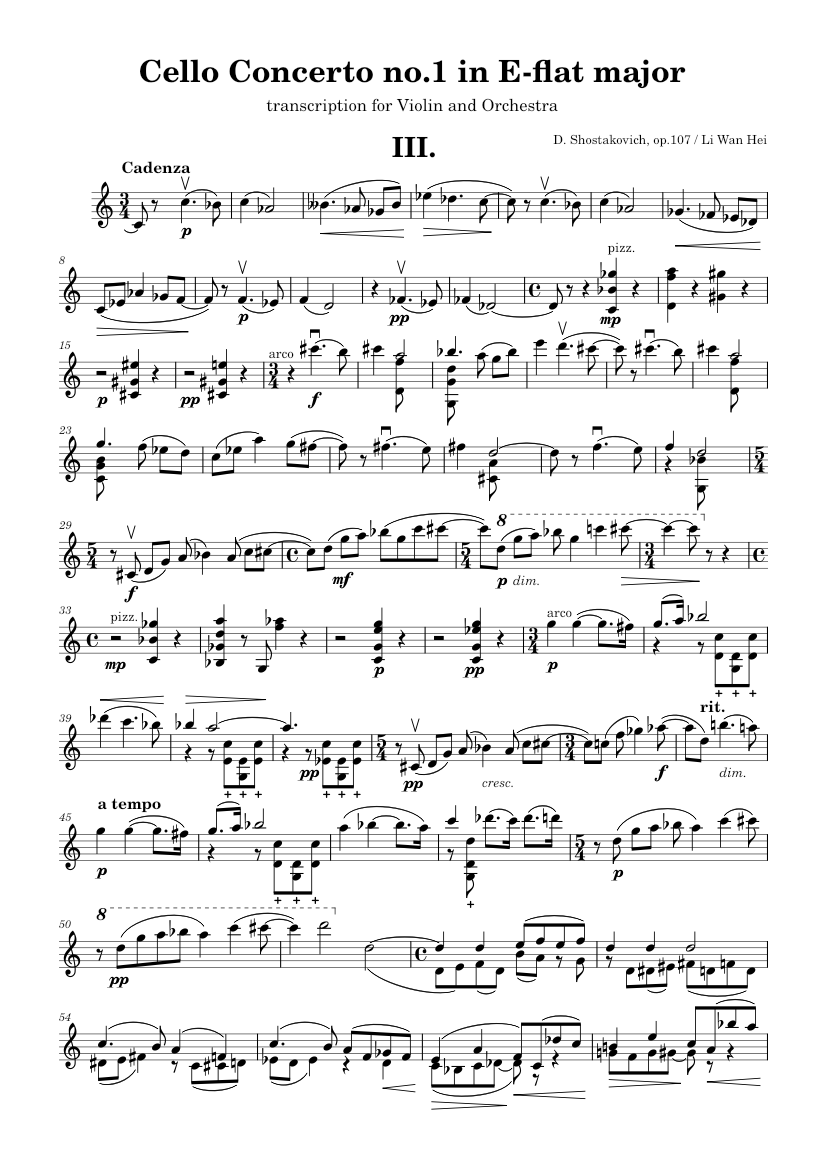 Shostakovich Cello Concerto no.1 (III. Cadenza) transcription for