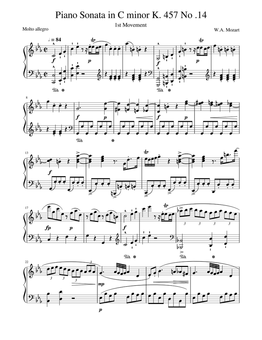 Mozart - Piano Sonata in C minor K 457 No. 14 1st movement Sheet music for  Piano (Solo) | Musescore.com