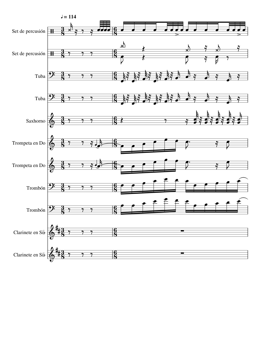 Arriba Pichataro Sheet Music For Trombone Drum Group Clarinet In B Flat Tuba More Instruments Mixed Ensemble Musescore Com arriba pichataro sheet music for