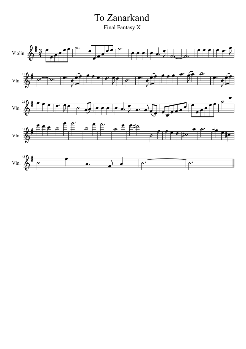 To Zanarkand (Violin) Sheet music for Violin (Solo) | Musescore.com