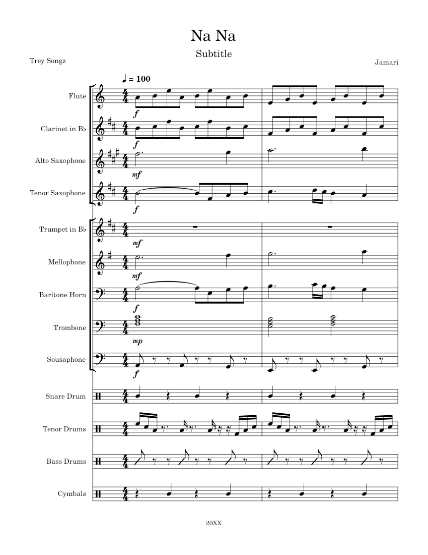 Na Na Work In Progress Sheet music for Trombone, Tuba, Flute, Saxophone ...