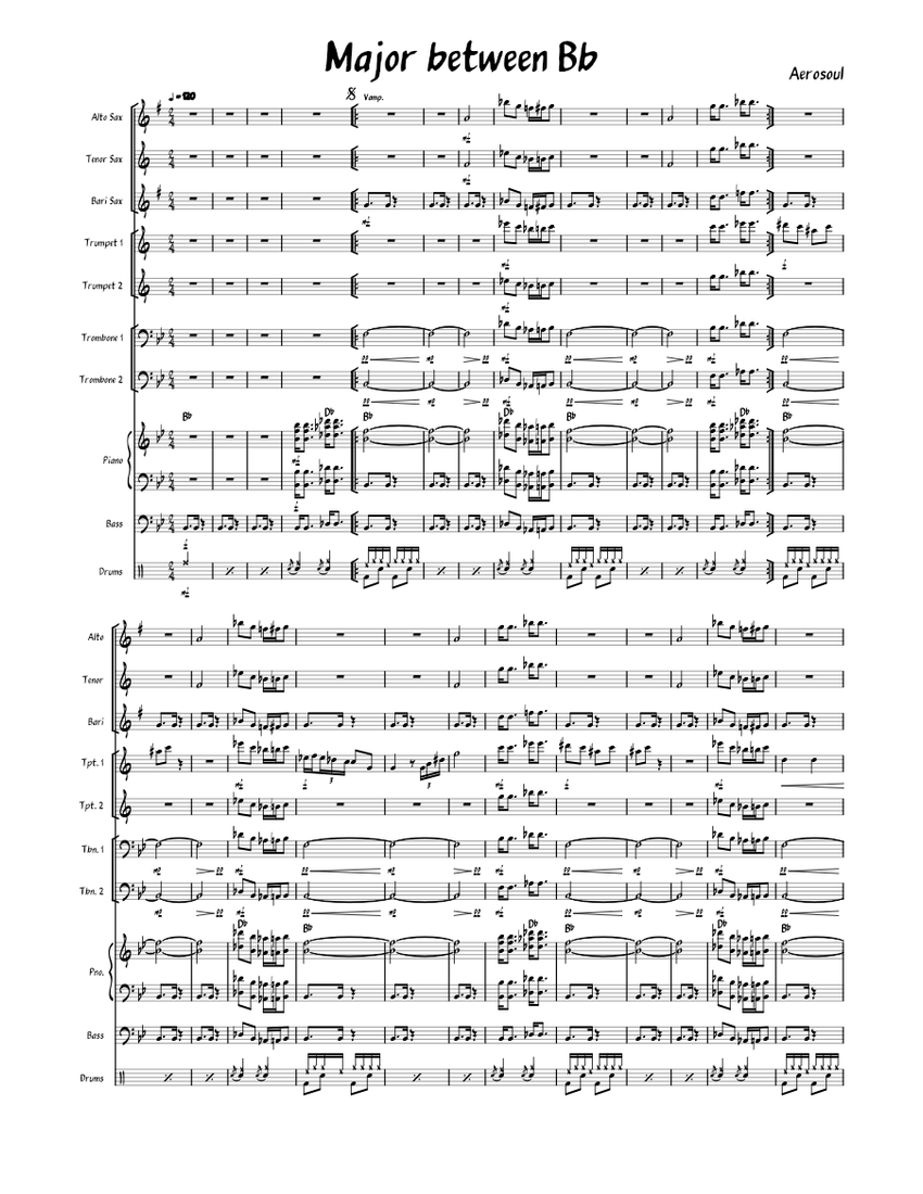 Major between Bb Sheet music for Piano, Trombone, Saxophone alto ...