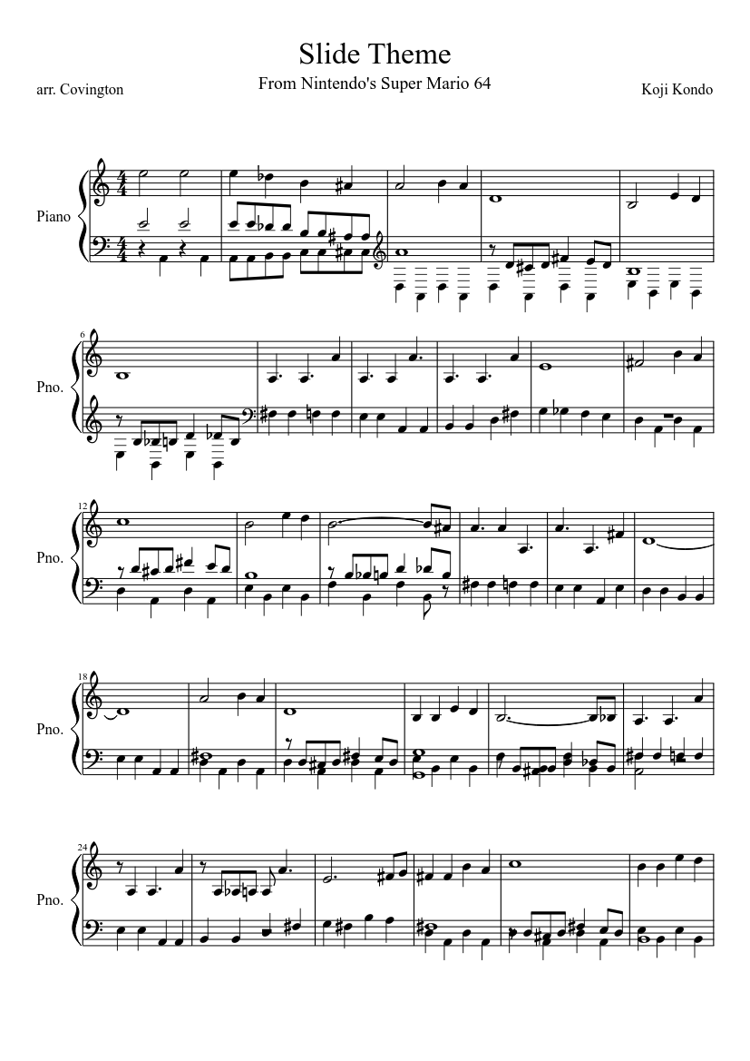 Slide Theme from Super Mario 64 Sheet Music for Piano (Solo