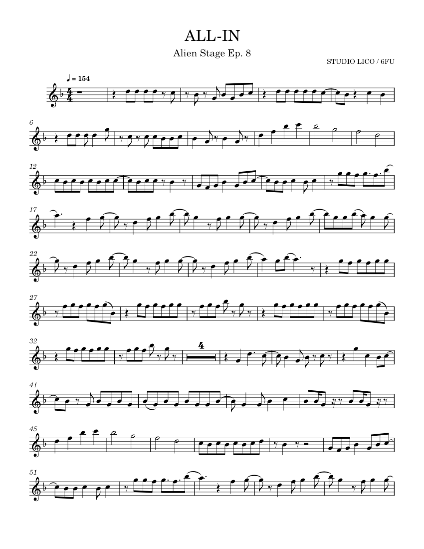 All-in - 6FU Sheet Music for Saxophone alto (Solo) | MuseScore.com
