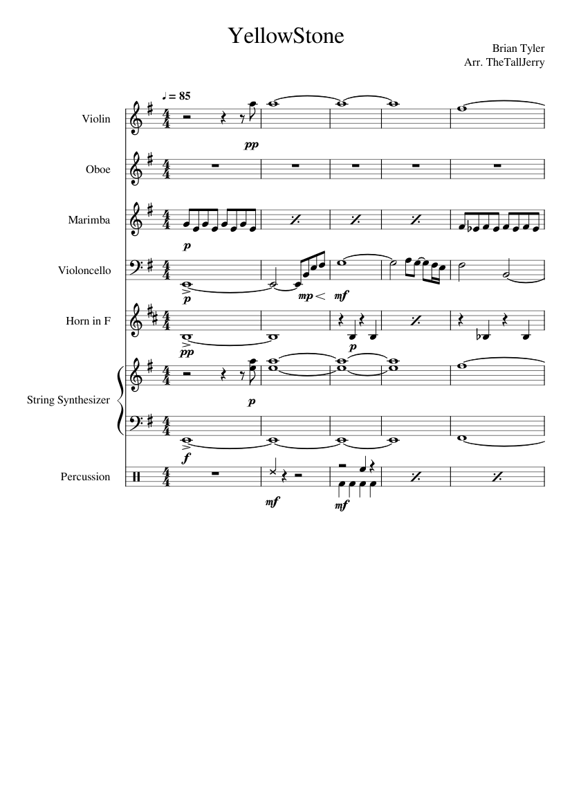 YellowStone Brian Tyler Sheet music for Oboe, French horn, Violin