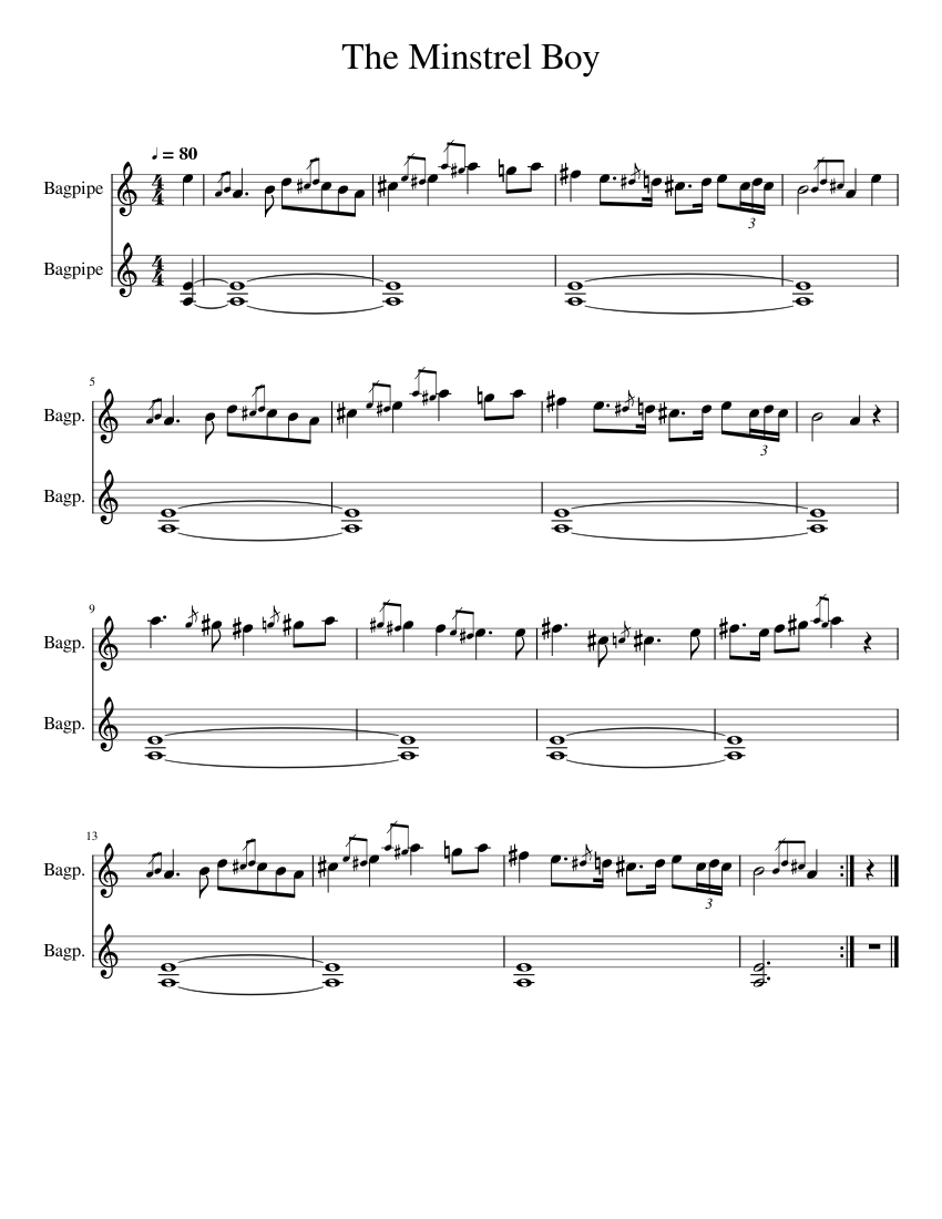 The Minstrel Boy (Bagpipes) Sheet music for Pipes (Woodwind Duet