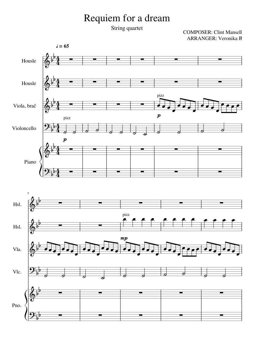 Requiem for a dream: String Quartet Sheet music for Piano, Violin, Viola, Cello Quintet) Musescore.com