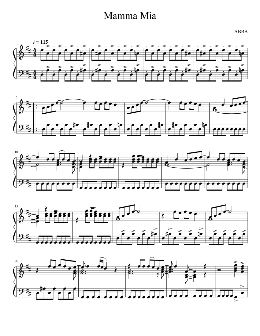 Mamma Mia - Piano Sheet music for Piano (Solo) | Musescore.com