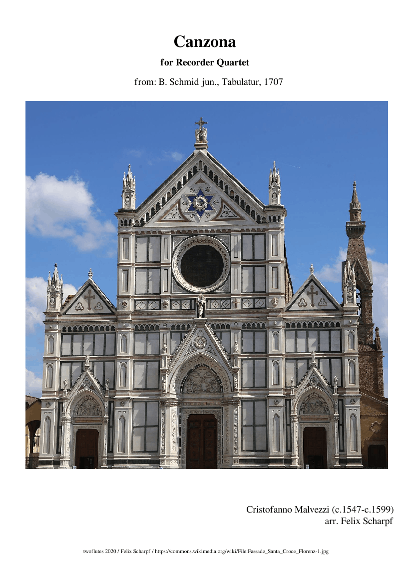 Malvezzi, Cristofanno Canzona for Recorder Quartet Sheet music for