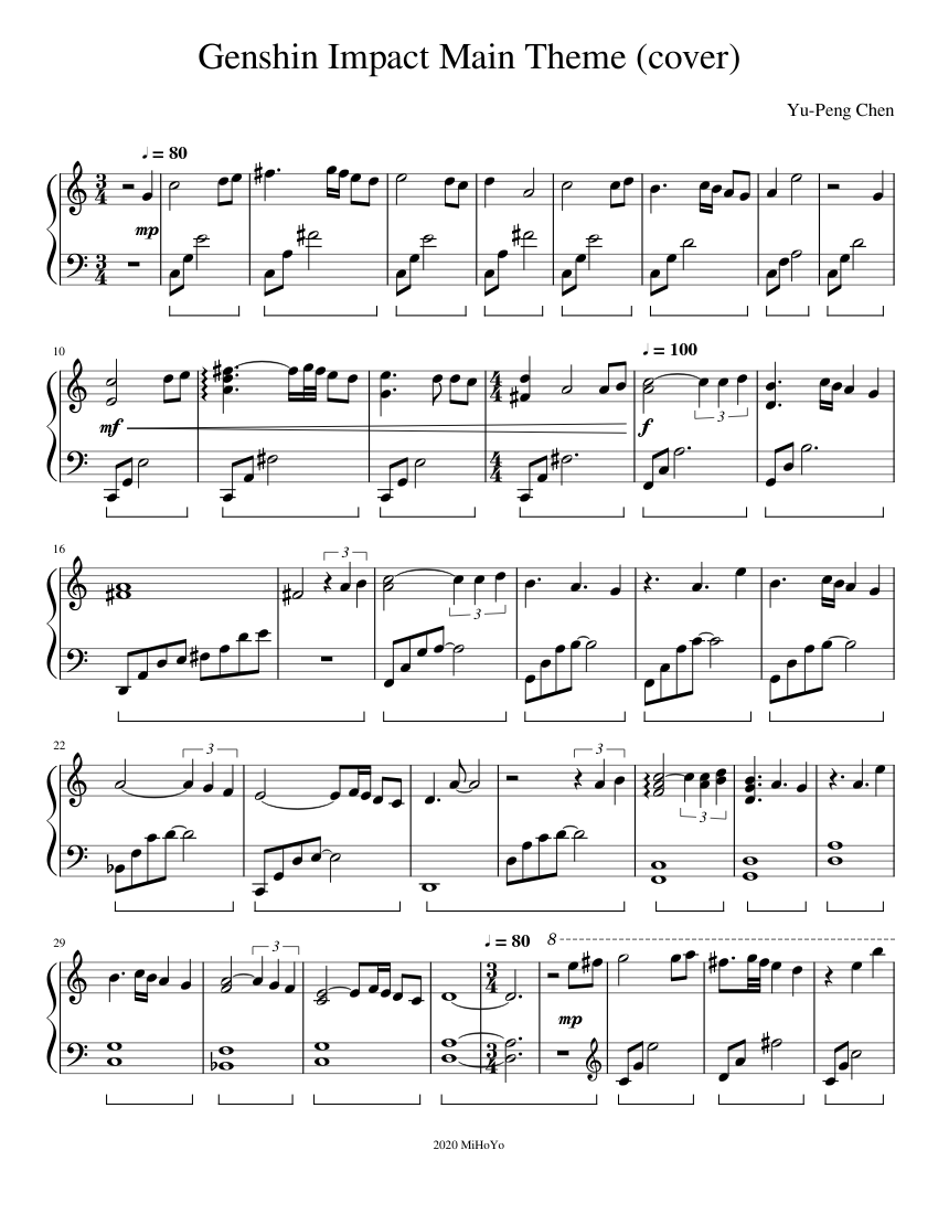 Genshin Impact Main Theme (cover) Sheet music for Piano (Solo) Easy