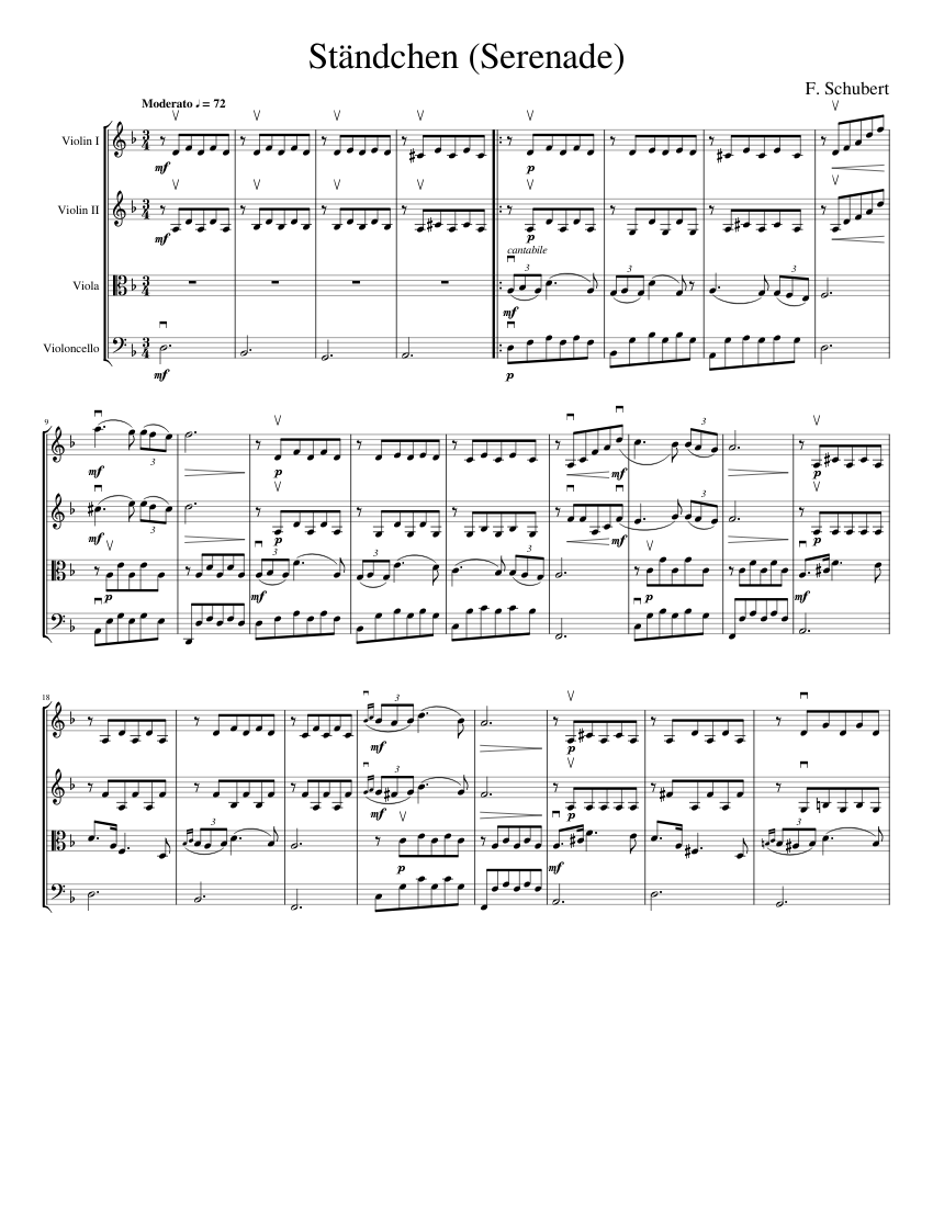 Serenade by Schubert for String Sheet music for Violin, Viola, Cello Quartet) | Musescore.com