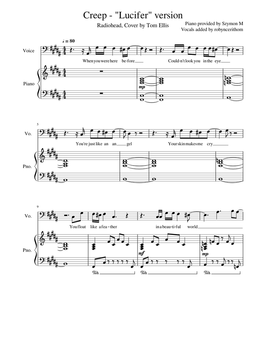 Creep - "Lucifer" version Sheet music for Piano, Vocals (Piano-Voice) |  Musescore.com