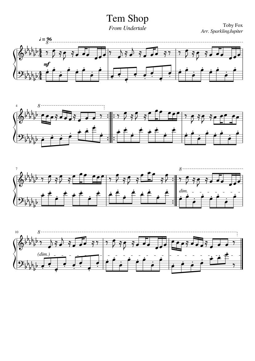 Tem Shop Undertale Piano Sheet Music For Piano Solo Musescore Com - undertale theme piano roblox sheet