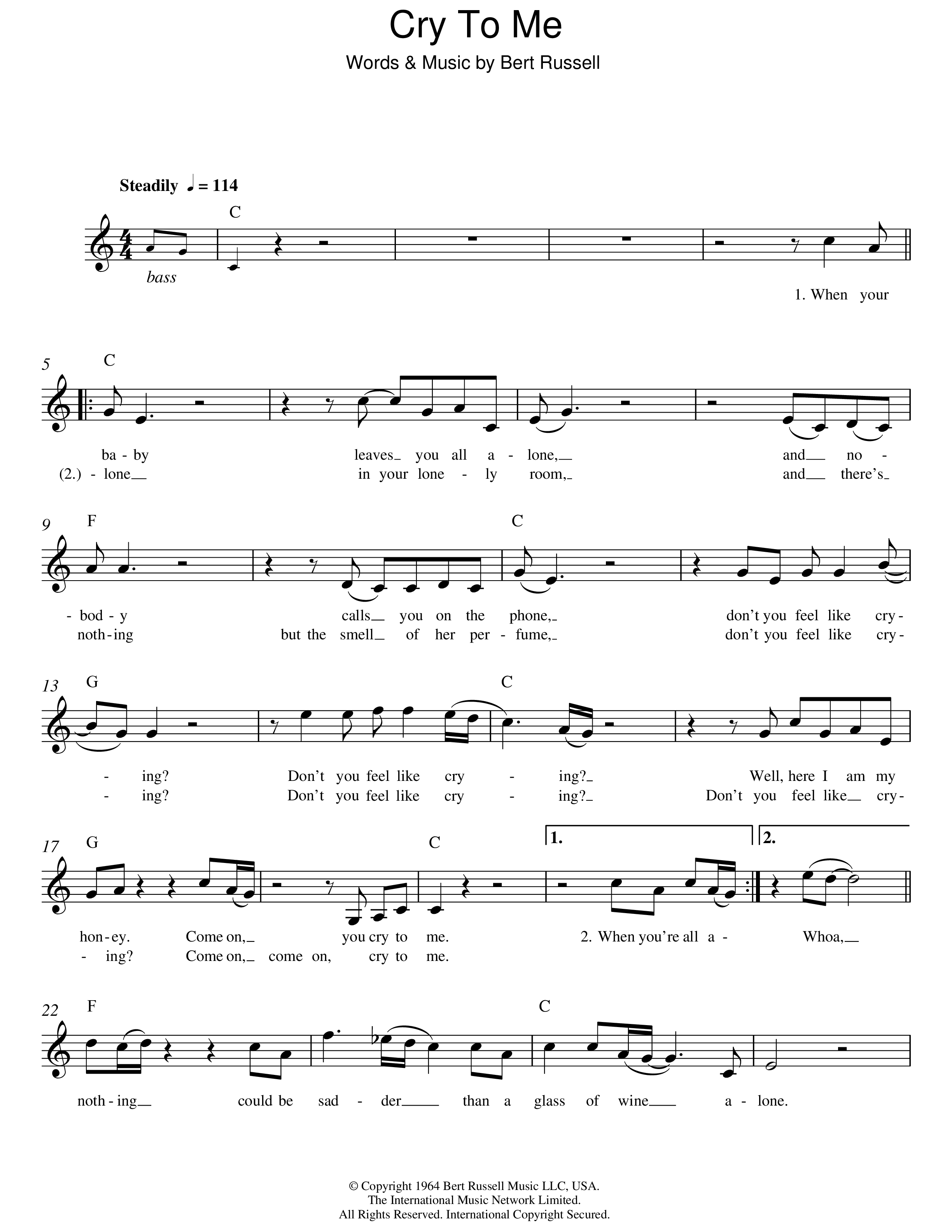 Play Official version of Cry to me Sheet Music by Solomon Burke