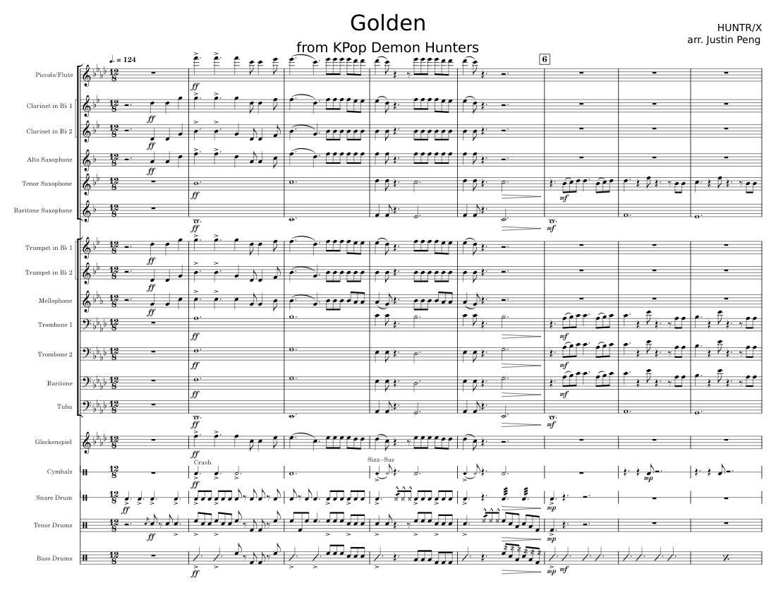 Helloween,MasterOf the rings,Bandscore楽譜 Golden (marching band) – HUNTR/X Sheet Music for Trombone, Tuba