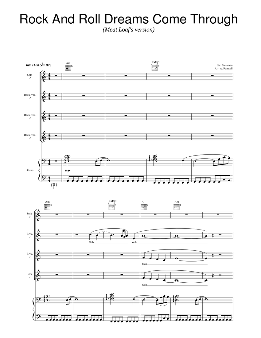 Rock And Roll Dreams Come True - Meat Loaf Sheet music for Piano, Vocals  (Piano-Voice-Guitar) | Download and print in PDF or MIDI free sheet music  for Rock And Roll Dreams Come