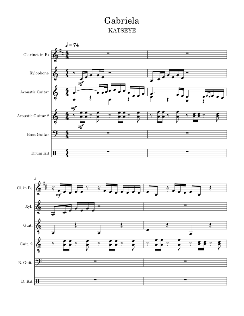 Gabriela – Katseye Sheet Music for Guitar, Bass guitar, Drum group ...