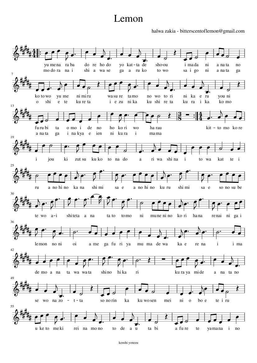 Lemon Sheet Music for Violin (Solo) | MuseScore.com