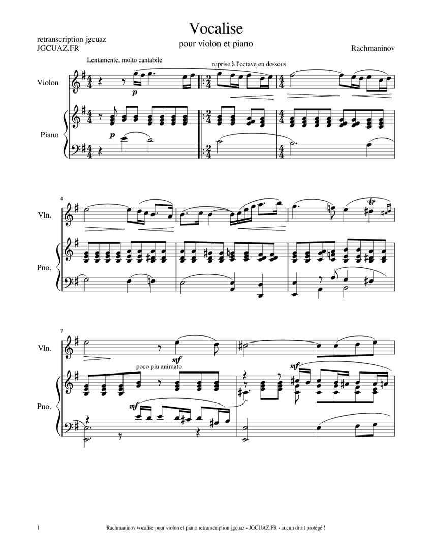 Rachmaninov - vocalise pour violon et piano – Sergei Rachmaninoff ...