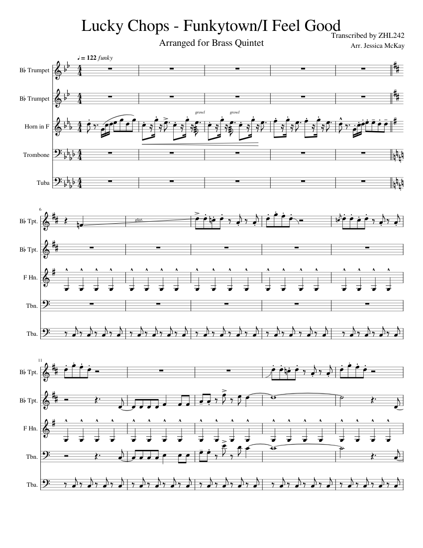 Funkytown/I Feel Good - Lucky Chops Sheet music for Trombone, Tuba ...