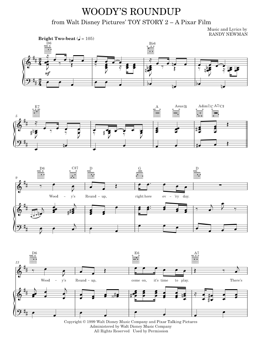 Woody's Roundup (from Toy Story 2) Sheet music for Piano, Vocals by