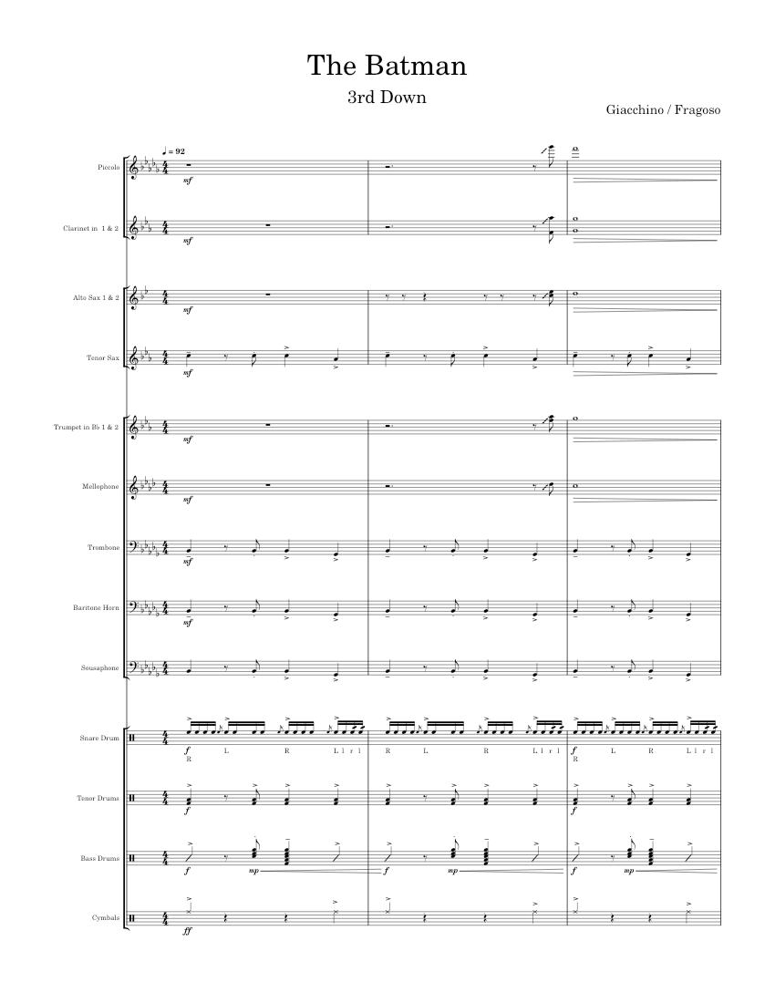 The batman utep final sheet music for trombone tuba oboe saxophone