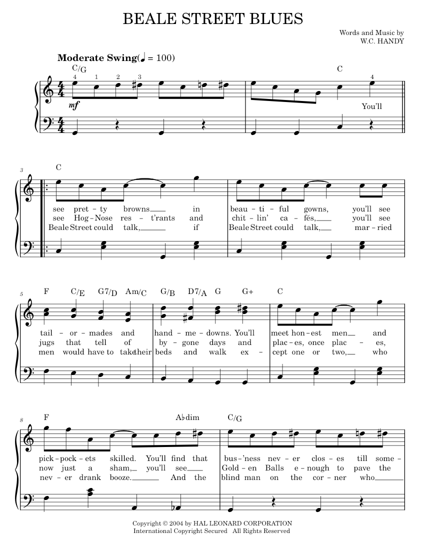 Play Official version of Beale Street Blues sheet music by W.C. Handy ...