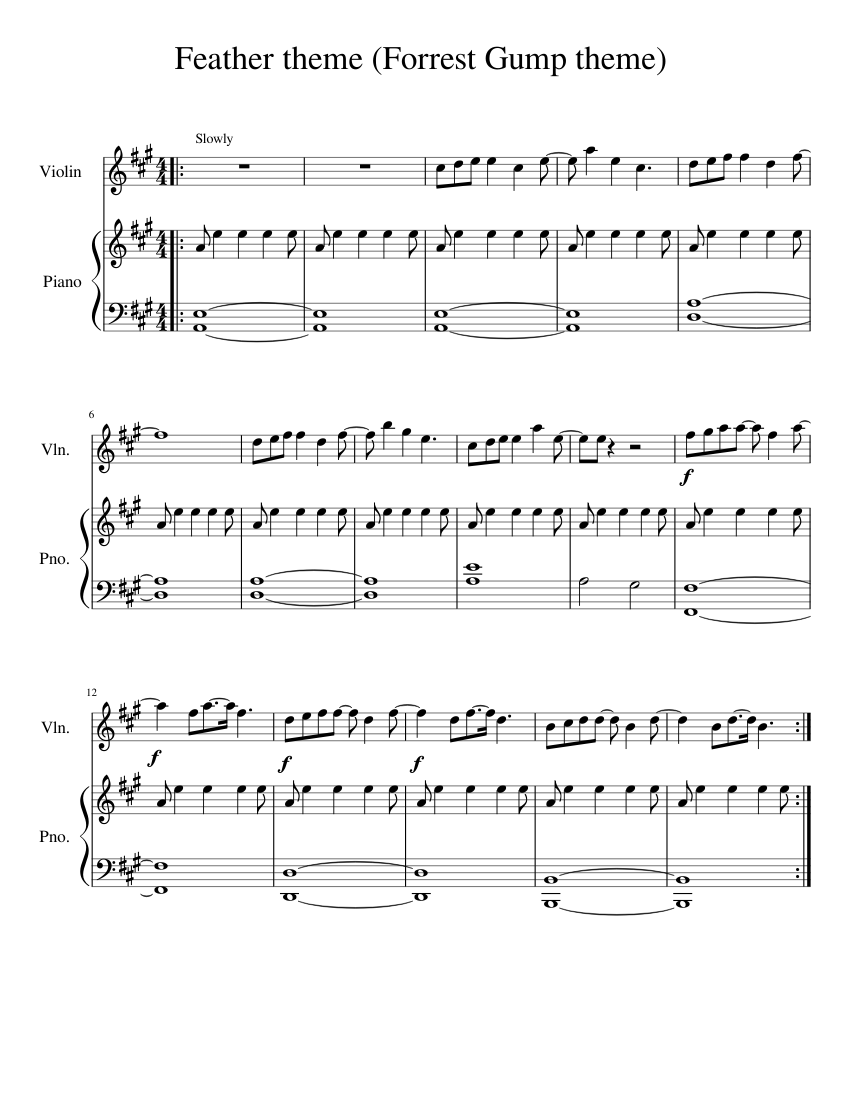 Feather theme (Forrest Gump theme) Sheet music for Piano, Violin (Solo) |  Musescore.com