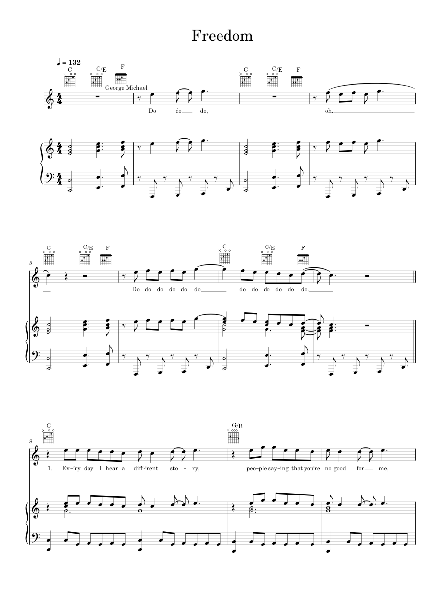 フリーダム の公式楽譜を演奏する ワム! ピアノ, ボーカル | MuseScore.com
