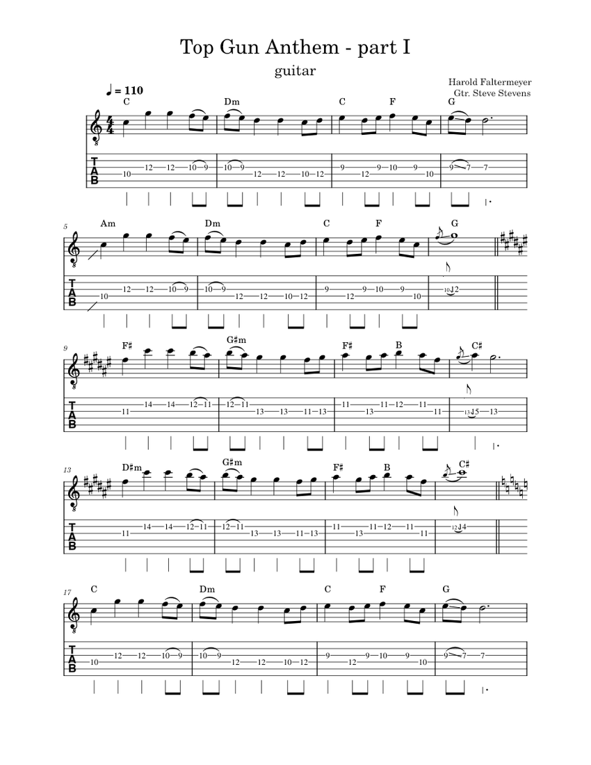 leje Betaling Paradoks Top Gun Anthem – Harold Faltermeyer Sheet music for Guitar (Solo) |  Musescore.com