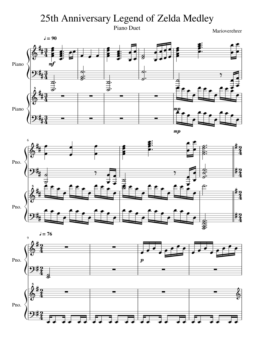 25th Anniversary Legend of Zelda Medley Sheet music for Piano (Piano Duo) |  Musescore.com