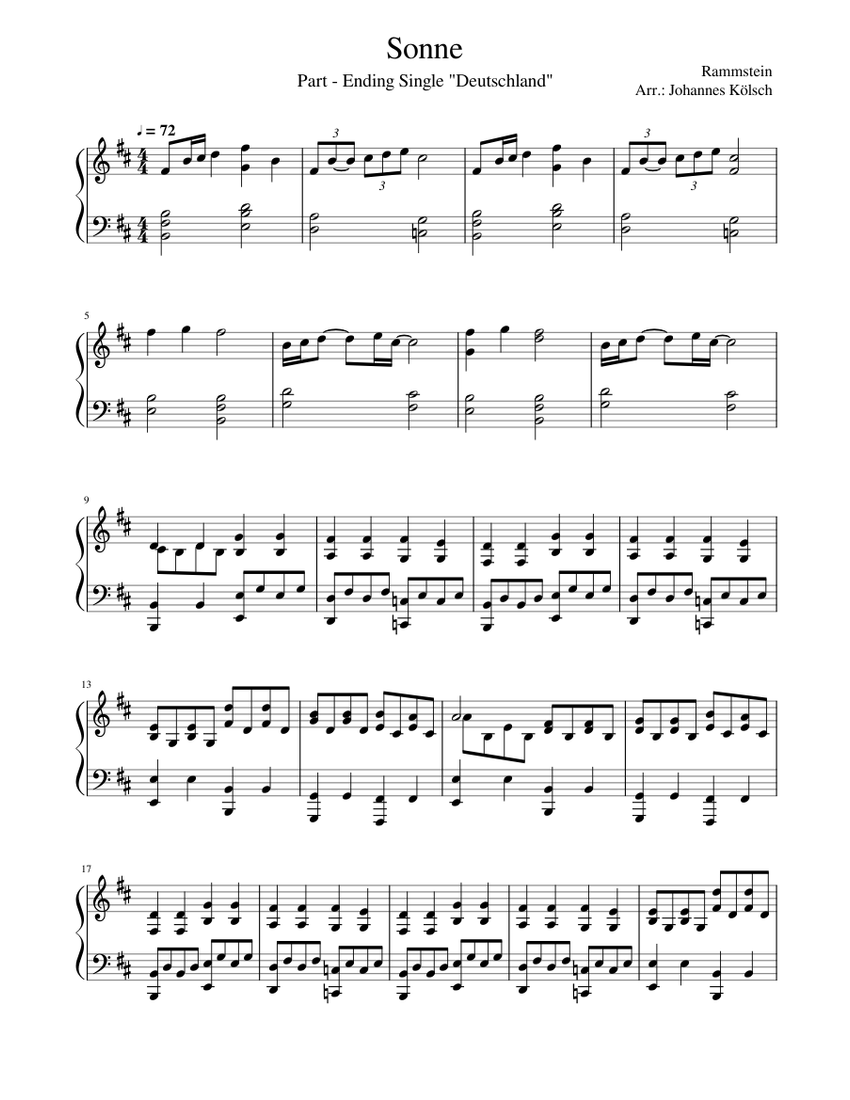 Sonne - Rammstein ("Deutschland" Ending) Sheet music for Piano (Solo) |  Musescore.com