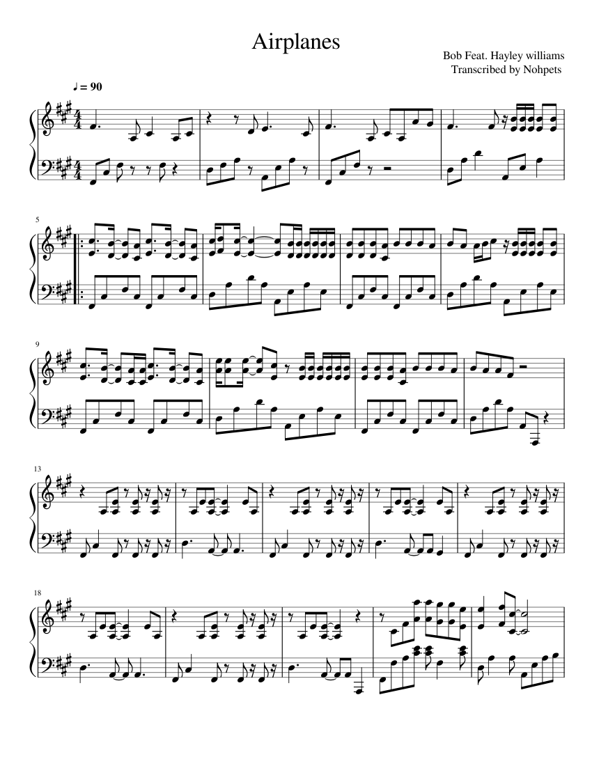 Airplanes - B.o.B Sheet Music for Piano (Solo) | MuseScore.com